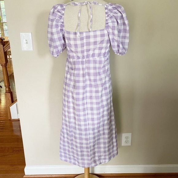 River Island Gingham Check Peasant Cottage Puff Sleeve Midi Dress Purple 4 - Picture 2 of 6